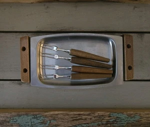 Mid-Century Vintage Japan THE HORS D'OEUVRE SET Stainless Steel & Rosewood - Picture 1 of 12