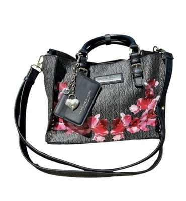 Bolso Cartera Marc New York Andrew Marc Negro Rosa Floral Dijes Pies Dorado Foto 1 de 4