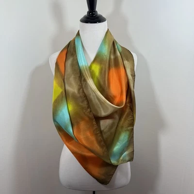Vintage Hand-Rolled Silk Square Scarf - Made in France Colorful Diamond 33”x33” - Image 1 of 4