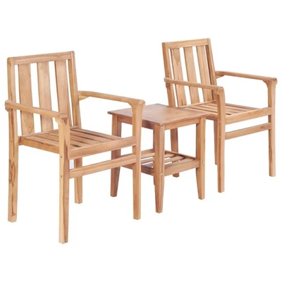 3-tlg. Bistro-Set Teak Massivholz Essgruppe Sitzgruppe Tisch und Stühle vidaXL - Bild 1 von 4