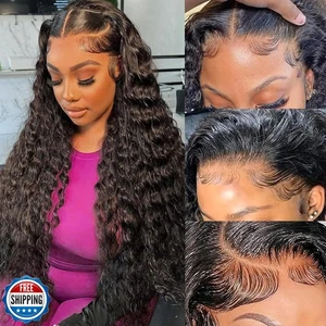 SICNPRW 30 Inch Deep Wave 13x6 Lace Front Wigs Human Hair 200% Density Wet an - Picture 1 of 5