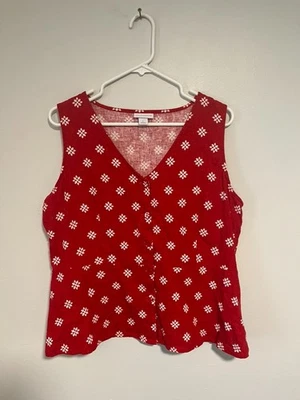 Camiseta sin mangas Liz Claiborne para mujer grande de lino roja blanca 55 % lino Foto 1 de 4