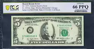 $5 1977 FRN Board Break Error "Lincoln Assassination Note" PCGS 66 PPQ - Picture 1 of 2