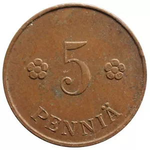 Finland | Finnish 5 Pennia Coin | Rose | KM22 | 1918 - 1940 - Picture 1 of 4