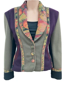 Vtg Womens Coloratura Wool Blazer Coat USA Made Colorful Fruit Tapestry Size S - Picture 1 of 12
