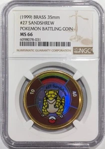 1999 Pokemon Battling Coin SANDSHREW #27 - NGC MS66 - Picture 1 of 2