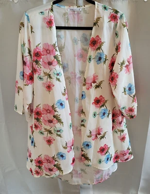 Kimono Pink Milly Mujer Mediano Blanco Acuarela Floral Hada Cottagecore 16557 Foto 1 de 4