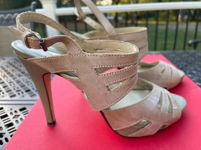 MAX STUDIO SANDALIAS TACONES MUJER CUERO BEIGE CORREA AL TOBILLO ~ Talla 7 M Foto 1 de 4