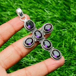 Amethyst Gemstone 925 Sterling Silver Handmade Jewelry pendant 2.10" - Picture 1 of 7