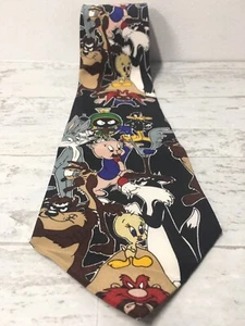 1992 Looney Tunes 90s Retro Necktie Classic Vintage Bugs Taz Marvin Tweety Daffy - Picture 1 of 3