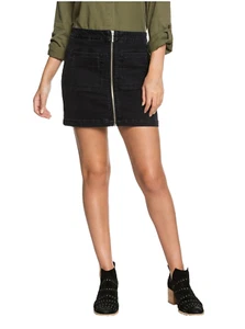 Roxy Black Denim Front Full Zip Mini Skirt Y2K Womens Sz 8 Street Direction Emo - Picture 1 of 6