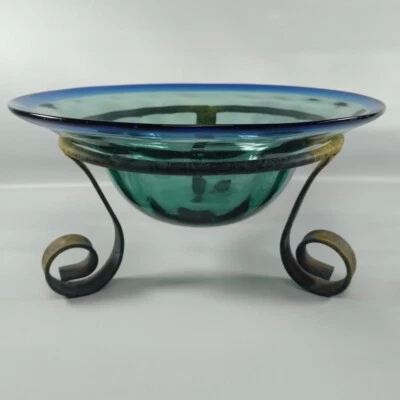 Plato de caramelo tono azul redondo cuenco de vidrio 8,5 pulgadas Bandeja con soporte de metal única decorativa Foto 1 de 4