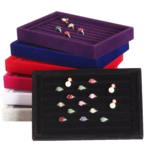 Velvet Jewelry Ring Display Organizer Boxes Tray Holder Earring Storage Case Box - Picture 1 of 28