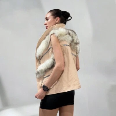 REAL genuine FOX fur women vest S SIZE LEATHER 1109912 WITHOUT SLEEVES - Image 1 of 4