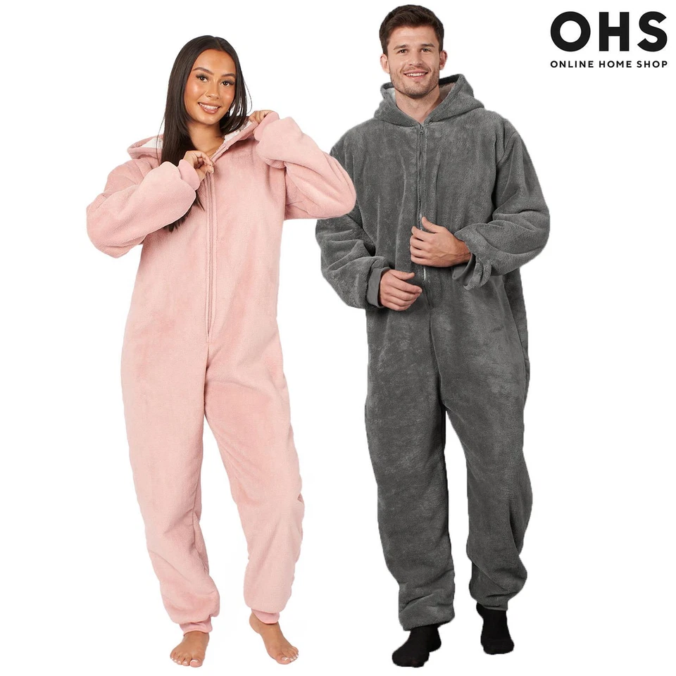 OHS 1Onesie Hooded Sherpa Christmas Soft Warm Jumpsuit Fleece All in One Pyjamas