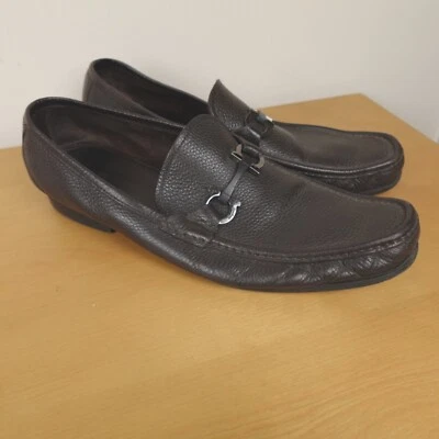 Mocasines Salvatore Ferragamo para Hombres 13 D Marrón Cuero Guijarro Gancini Bit Mocasín Foto 1 de 4