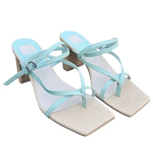 Dolce Vita Paroo Heeled Sandal Buckle Green Leather Block Heel Square Toe 9.5 - Picture 1 of 8