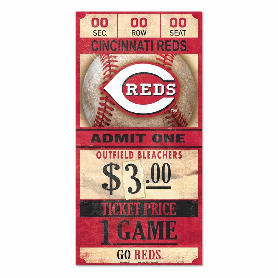 CINCINNATI REDS GAME TICKET ADMIT ONE GO REDS WOOD SIGN 6"X12'' NEW WINCRAFT 👀 - Image 1 of 1