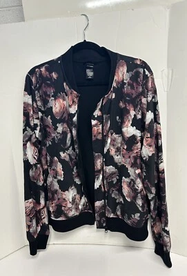 Chaqueta deportiva Victoria Secret grande con cremallera negra crema floral, usada Foto 1 de 4