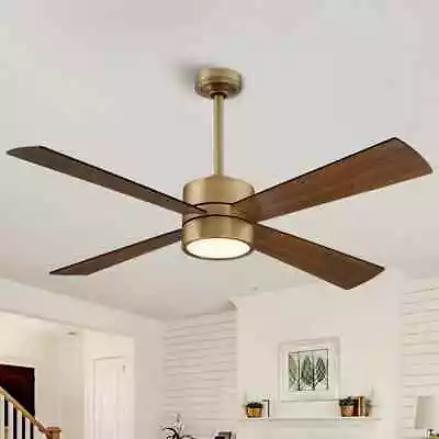IHOMEadore 52 in. Indoor Integrated LED Natural Brass Ceiling Fan w/Light+Remote - Image 1 of 4