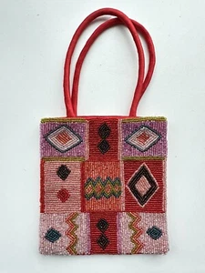 Y2K Satin Beaded Micro Bag Glass Seed Beads Bohemian Vintage 2000’s Made India - Picture 1 of 8