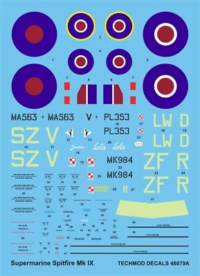 Spitfire Mk.IXc (308, 316, 318 POLISH SQN RAF MKGS 1943-45) #48079 1/48 TECHMOD - Image 1 of 2