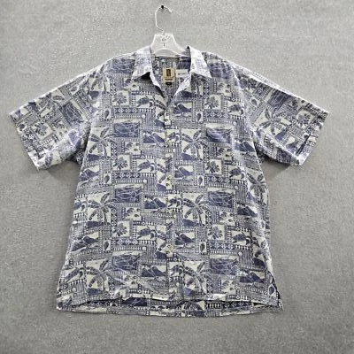 Camisa con botones Tori Richard para hombre XL azul geométrica floral hawaiana Foto 1 de 4