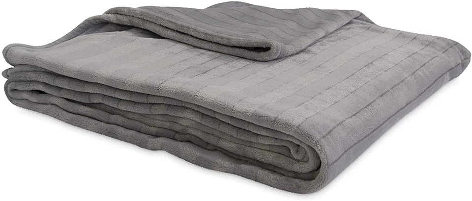 Serta Damask Stripe Plush Blanket Machine Washable  Full/Queen Grey - Image 1 of 2