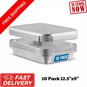 10 Pack 12.5"x9" Aluminum Foil Pans w/Lids - Heavy Duty 4lb Baking Trays - Picture 1 of 8