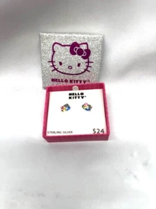 Hello Kitty Sterling Silver Earrings -Multi Color -Surgical Steel Backs *New - Picture 1 of 4