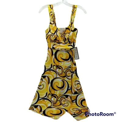 La Belle Dress Junior Size Medium Yellow Geometric Faux Wrap Sleeveless NWT - Image 1 of 4