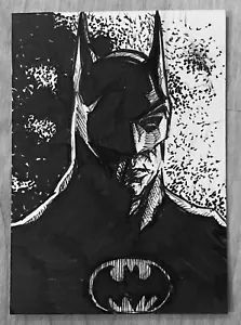 Batman PSC 1/1 Michael Keaton DC Comics Hand Drawn Sketch Card by CJ Morris ACEO - Picture 1 of 3