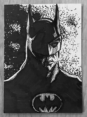 Batman PSC 1/1 Michael Keaton DC Comics Hand Drawn Sketch Card by CJ Morris ACEO - Image 1 of 3