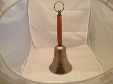 Vintage Metal Bell W/ Long Wood Handle Intact Rings Nicely