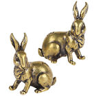 Antique Brass Rabbit Figurine: 2pcs Chinese New Year Zodiac Sculpture