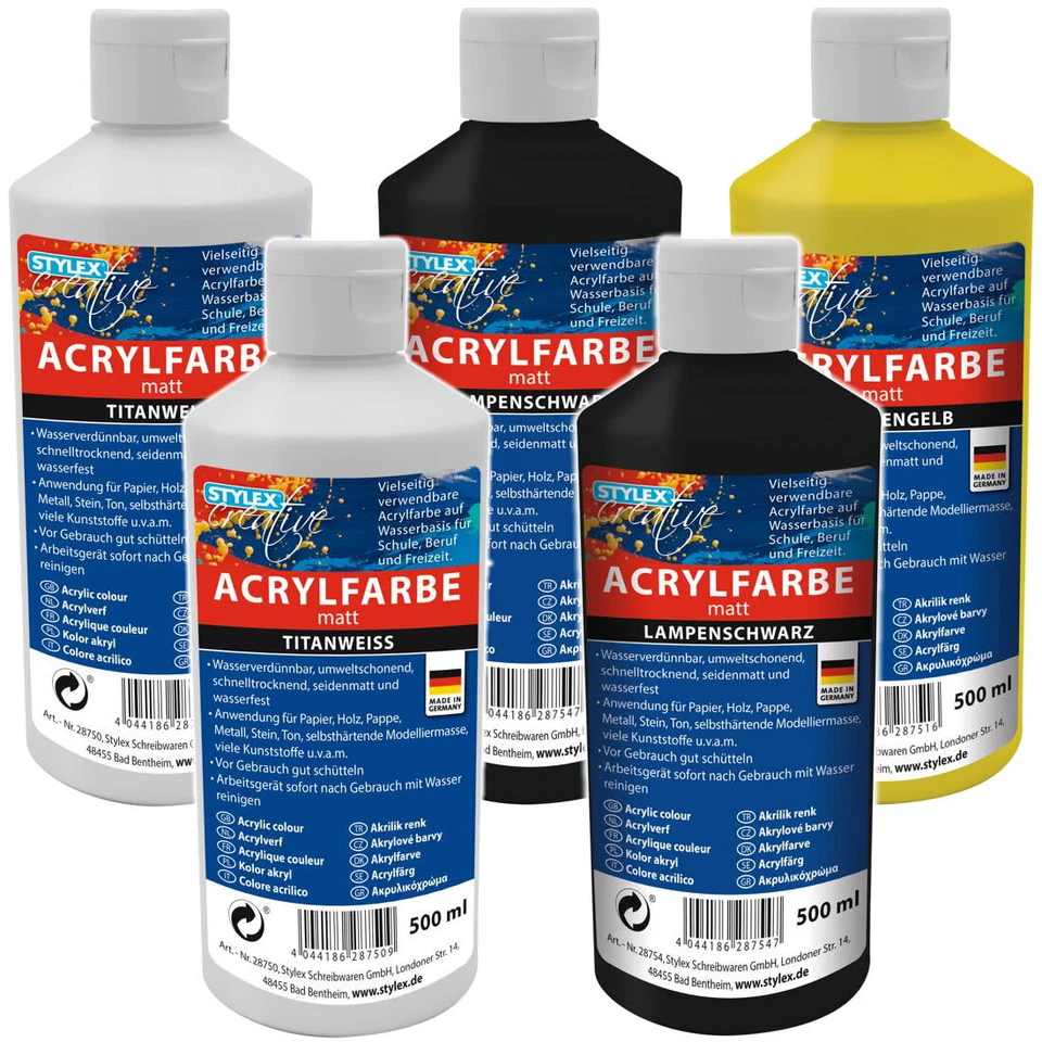 Acrylfarbe 500 ml STYLEX Acryl Farben Malfarbe Künstlerfarbe Malen Acrylfarben