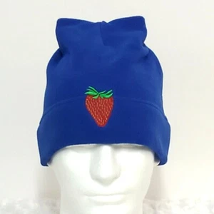 Port Authority Fleece Beanie Unisex Royal Blue Embroidered Strawberry Winter Cap - Picture 1 of 11
