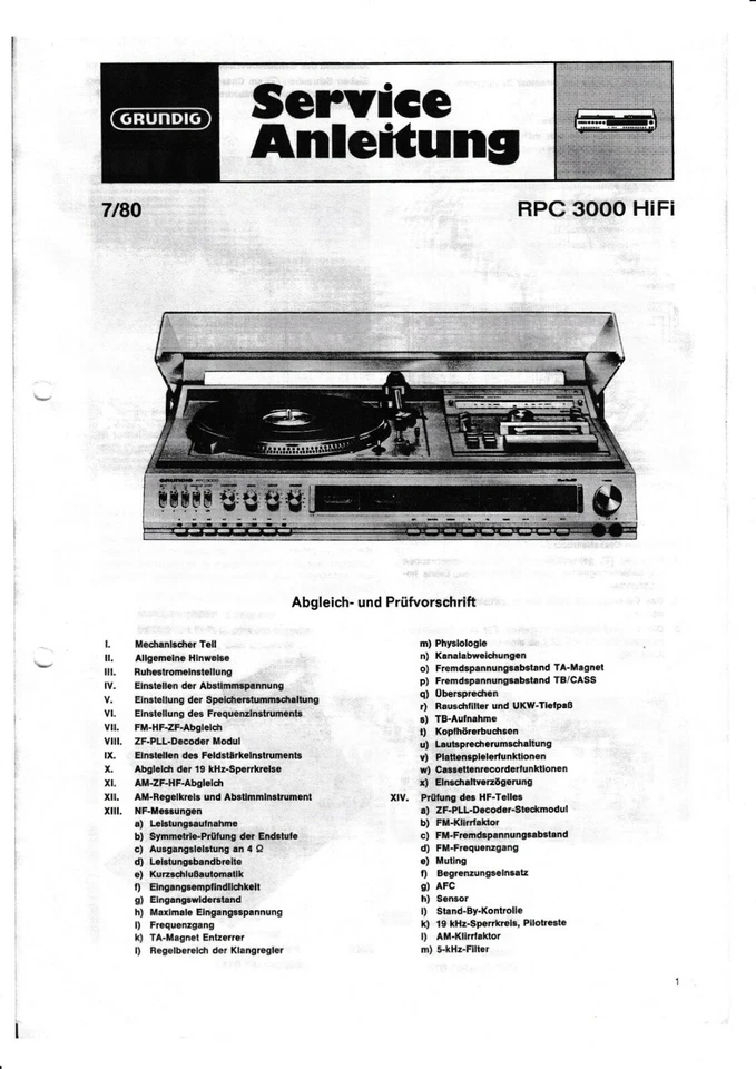 Manual de servicio instrucciones para Grundig Rpc 3000 Foto 1 de 1