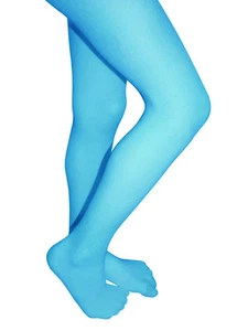 1 Pair Girls Tights Microfiber Lycra Opaque Colored Hosiery Aqua Blue - Picture 1 of 1