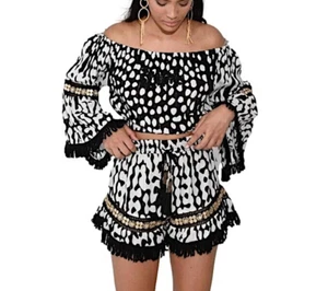 Complete short set women "vianca" crop top shorts spotted lurex fringes 082 - Imagen 1 de 6