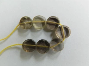Smokey Quartz, Round Coin Beads, 8-9mm x 3mm Approx, Bag Of 7 Beads - Picture 1 of 1