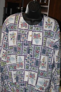 Landau Scrub Top Size Large-Vibrant Floral Vase w/2 Front Pocket Long Sleeve - Picture 1 of 11