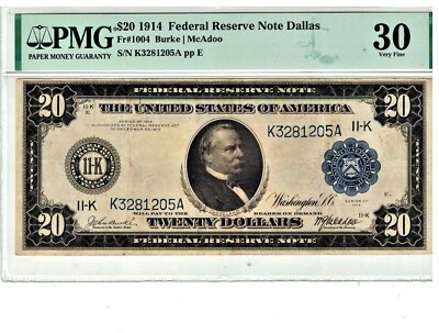 1914 $20 LARGE SIZE FRN Dallas FR-1004 PMG VF 30 - Image 1 of 2