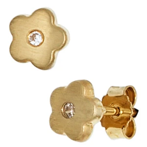 Orecchini a perno bambini Jobo fiore oro giallo 333 opaco 2 orecchini zirconi - Foto 1 di 1