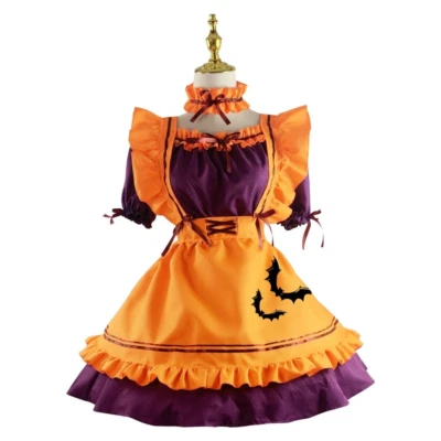 Damen Maid Kleid Lolita Gothic Rüschen Puffärmel Kellnerin Süß Skimaske - Bild 1 von 4