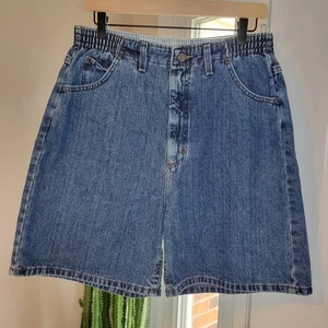 Vintage Lee Leder Patch dunkle Waschung hoher Bund 6 Zoll Schrittlänge 90er Jeansshorts Größe 14 - Bild 1 von 9
