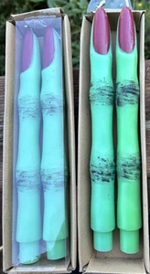 4 Unscented Green & Red Witch Finger Taper Candles 10" New In Box Halloween - Picture 1 of 7