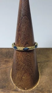 18k Yellow Gold & Teal Blue Enamel Ring Size 6.5 - Picture 1 of 7
