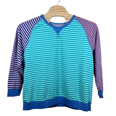 Lands' End Serious Sweats Terry Crewneck Sweatshirt Womens 1X Colorblock Striped - Image 1 of 4