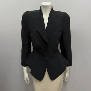 Vintage Thierry Mugler Jacket Black Peplum Size 44 6 - Picture 1 of 5